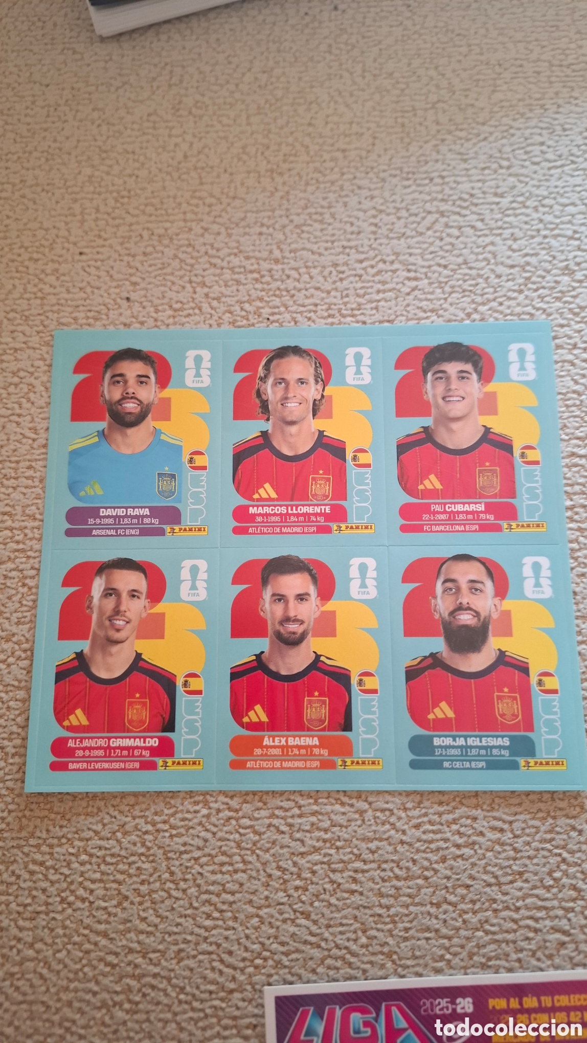 Cromos de f&uacute;tbol: Lamina de la revista jugon 232 con 6 cromos actualizaci&oacute;n de Espa&ntilde;a mundial 2026