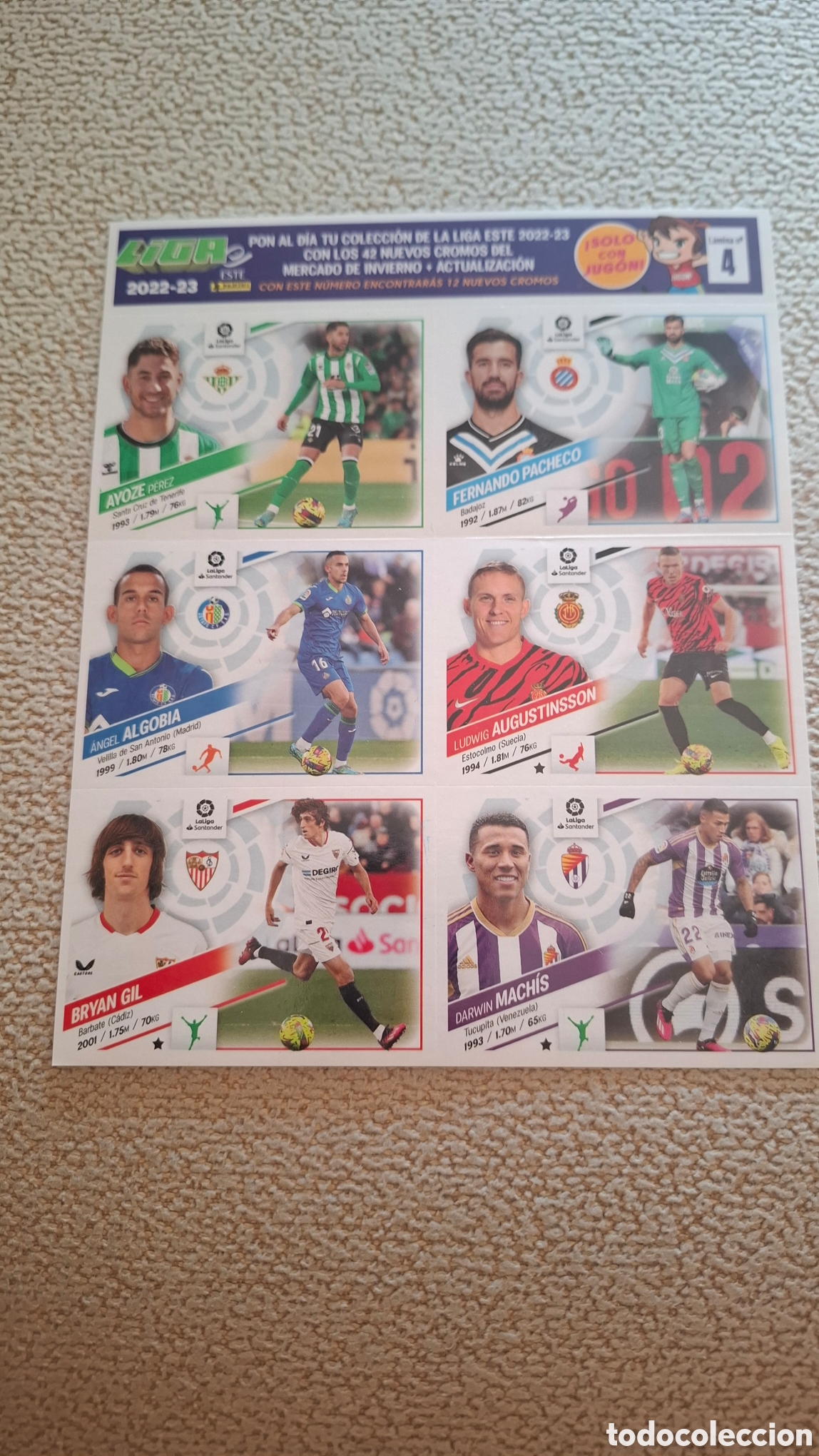 Cromos de f&uacute;tbol: L&Aacute;MINA 4 ACTUALIZACI&Oacute;N 6 Stickers PANINI ESTE LA LIGA 2022-23 Ayoze-Pacheco-Algobia-Agustinsson
