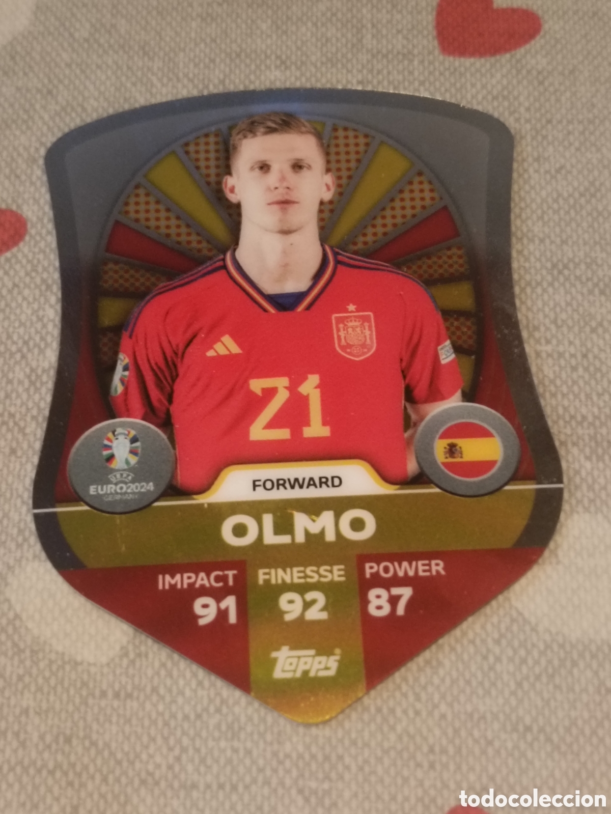 Figurine di Calcio: Cromo Futbol Troquelado Dani Olmo Topps Euro 2024 SHIELD