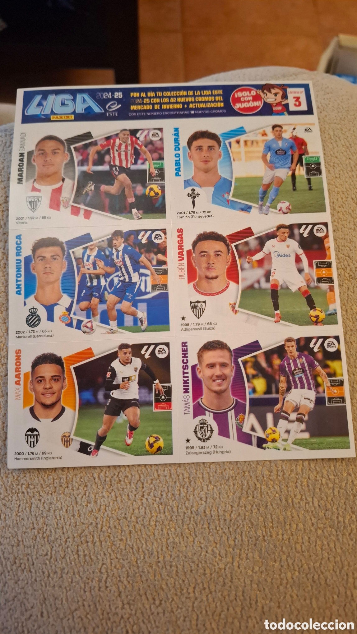 Cromos de f&uacute;tbol: LAMINA 3 ACTUALIZACI&Oacute;N LIGA 2024/25 LIGA ESTE DE PANINI. REVISTA JUG&Oacute;N