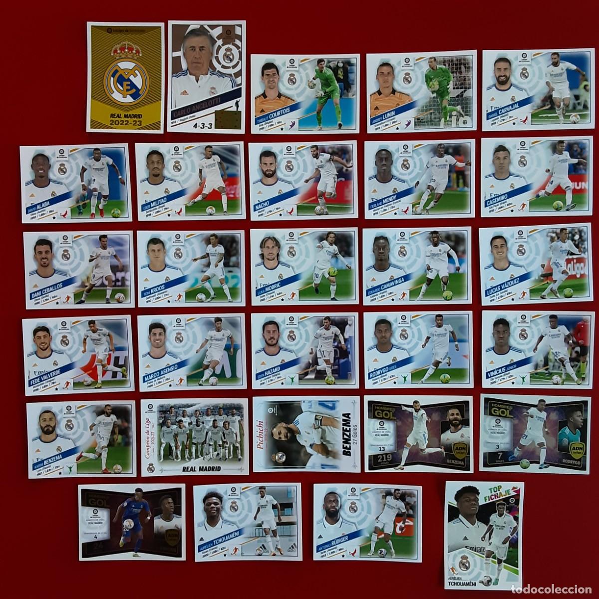 Cromos de f&uacute;tbol: EQUIPO COMPLETO REAL MADRID LIGA TEMPORADA 2022 2023 EDICIONES ESTE SIN PEGAR
