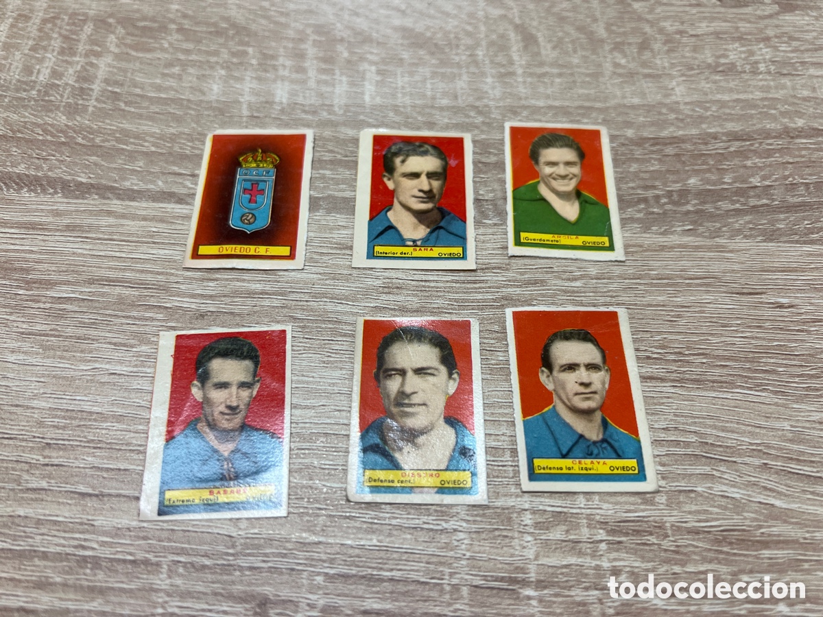 Fu&szlig;ball-Sticker: 1953 OVIEDO LOTE 6 CROMOS BRUGUERA SIN PEGAR