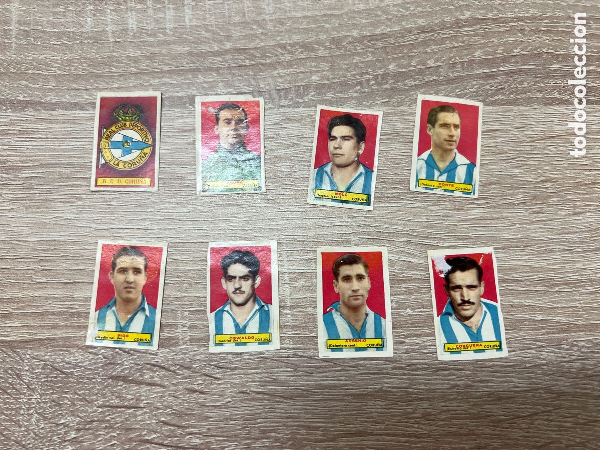 Fu&szlig;ball-Sticker: 1953 RCD CORU&Ntilde;A LOTE 8 CROMOS BRUGUERA SIN PEGAR