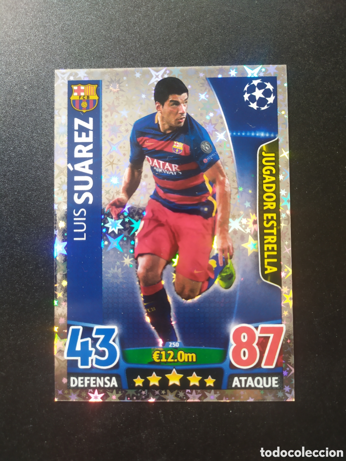 Football Stickers: UEFA Champions match attax topps 2015 2016 15 16 Luis Su&aacute;rez jugador estrella n&deg; 250 Barcelona