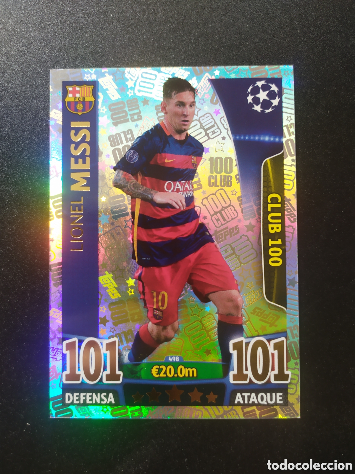 Cromos de f&uacute;tbol: UEFA Champions match attax topps 2015 2016 15 16 Messi 100 club n&deg; 498 Barcelona