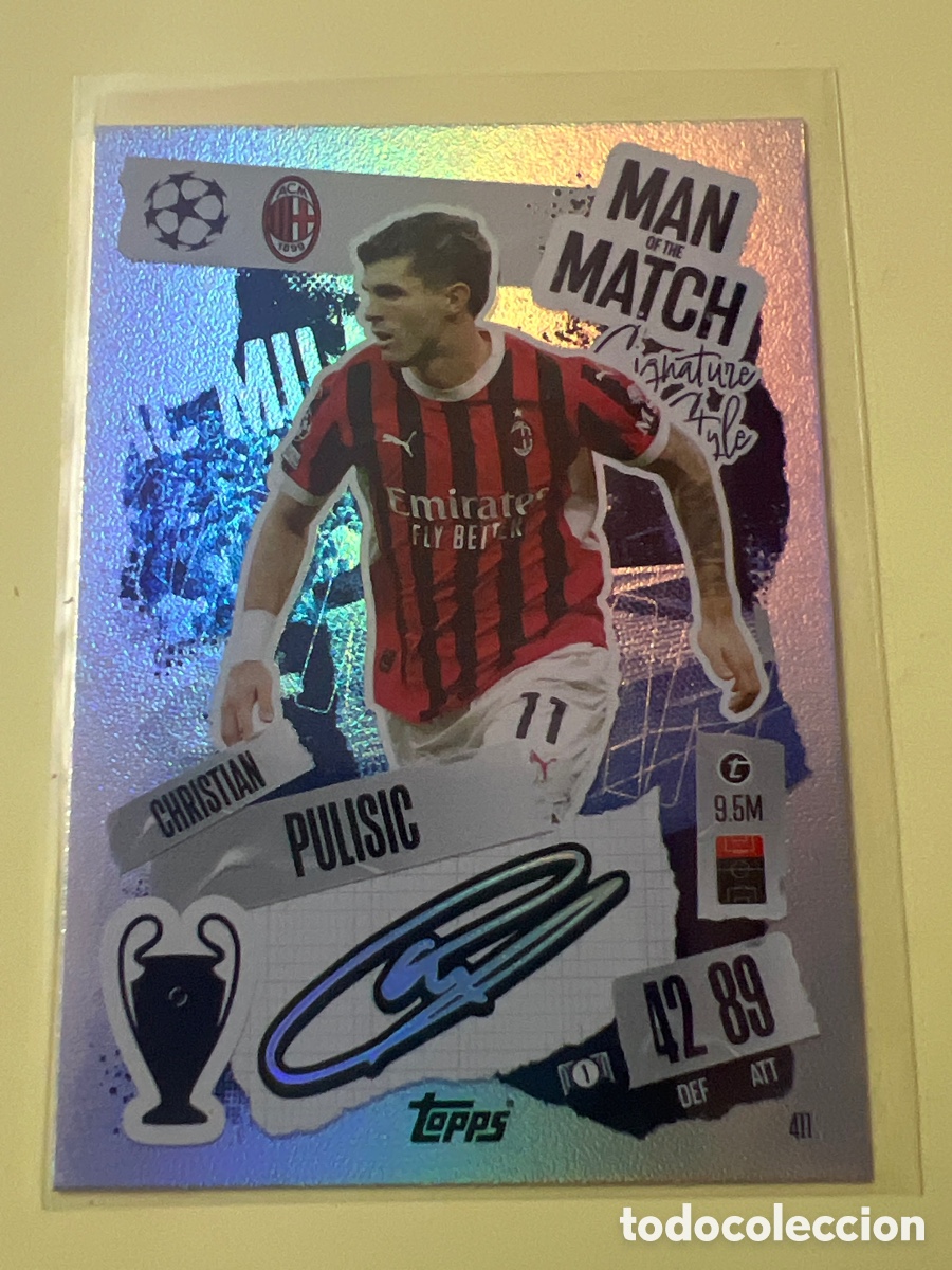 Cromos de f&uacute;tbol: C8565. 411 CHRISTIAN PULISIC AC MIL&Aacute;N MATCH ATTAX 2024 2025 TOPPS MAN OF THE MATCH