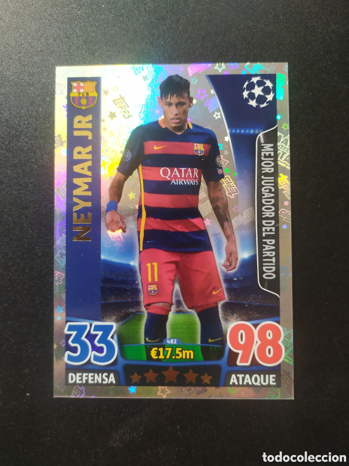 Cromos de f&uacute;tbol: UEFA Champions match attax topps 2015 2016 15 16 Neymar mejor jugador partido n&deg; 482 Barcelona