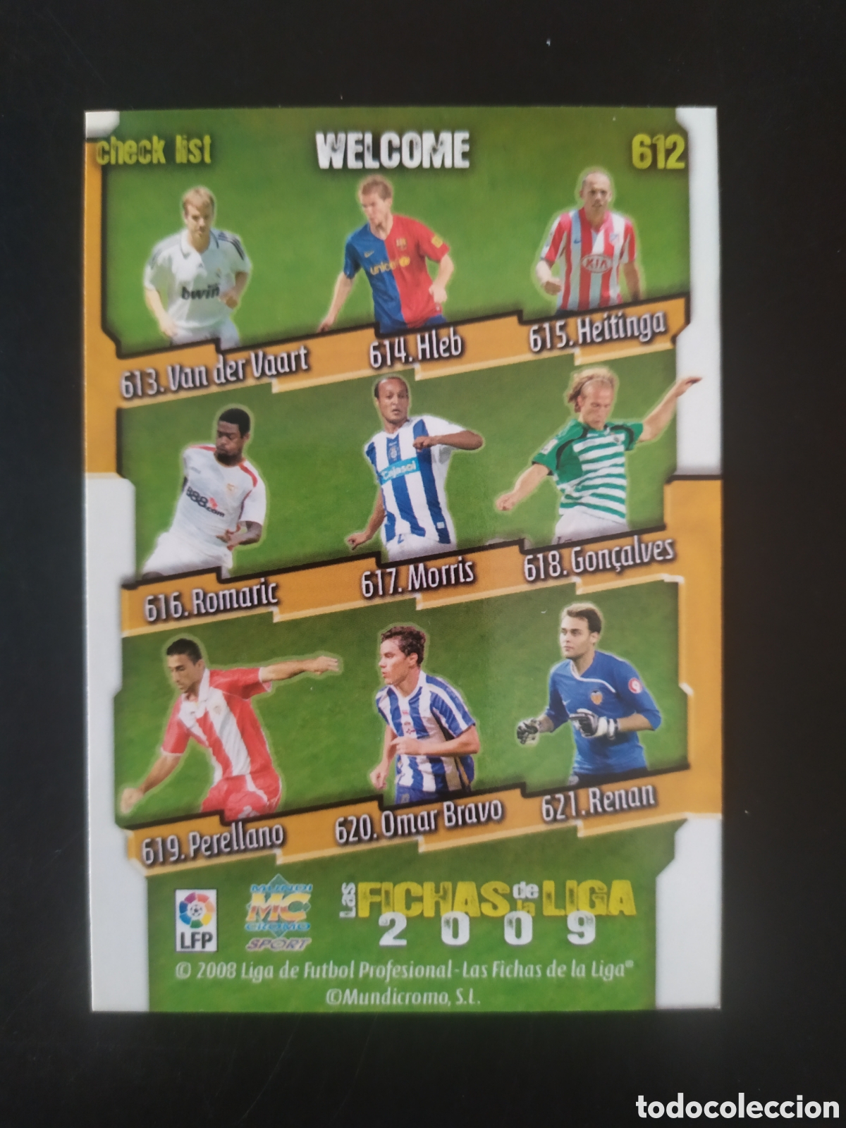 Cromos de f&uacute;tbol: Mundicromo fichas Liga 2008 2009 08 09 check list welcome indice ficha + I n&deg; 612