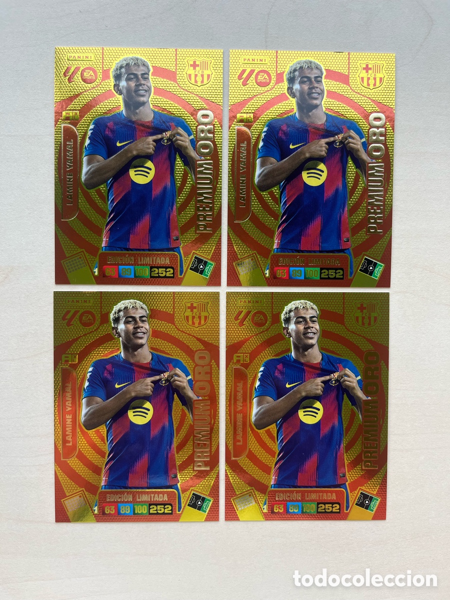 Cromos de f&uacute;tbol: Lote 4 Lamine Yamal Premium Oro Adrenalyn 2025-26 - FC Barcelona