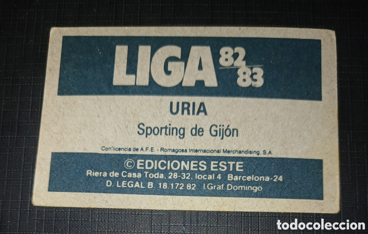 Cromos de f&uacute;tbol: Cromo Uria Sporting de Gij&oacute;n Ed. Este Liga 1982 1983 82-83 Sin pegar, nunca pegado