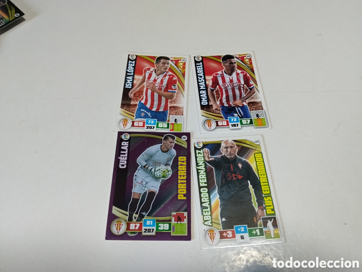 Football Stickers: 4 Cromos Sporting de Gij&oacute;n 2015-2016