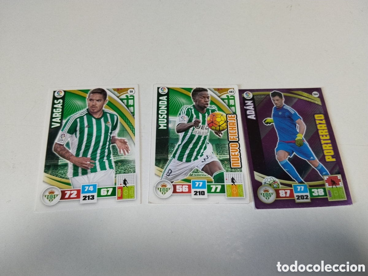 Cromos de f&uacute;tbol: 3 Cromos Real Betis 2015-2016 peque&ntilde;a doblez cromos musonda