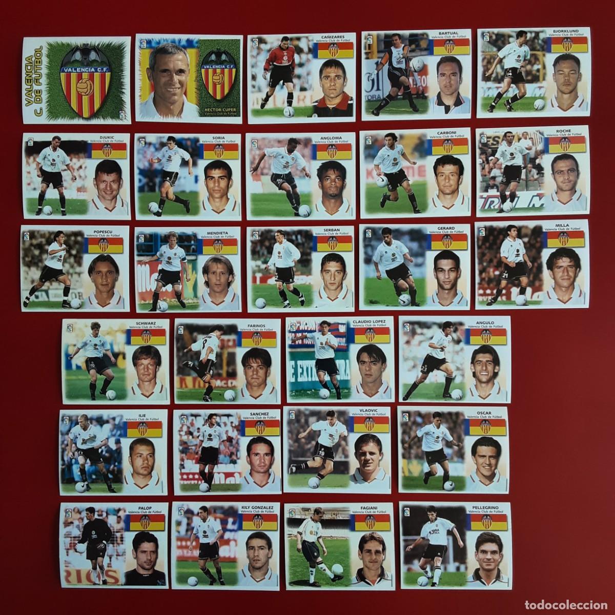 Cromos de f&uacute;tbol: EQUIPO CASI COMPLETO VALENCIA LIGA TEMPORADA 1999 2000 99 00 EDICIONES ESTE SIN PEGAR.FALTAN 2