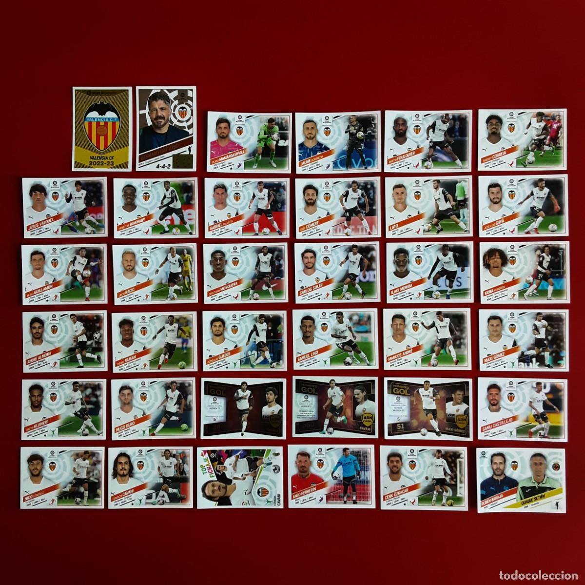 Cromos de f&uacute;tbol: EQUIPO COMPLETO VALENCIA LIGA TEMPORADA 2022 2023 22 23 EDICIONES ESTE SIN PEGAR