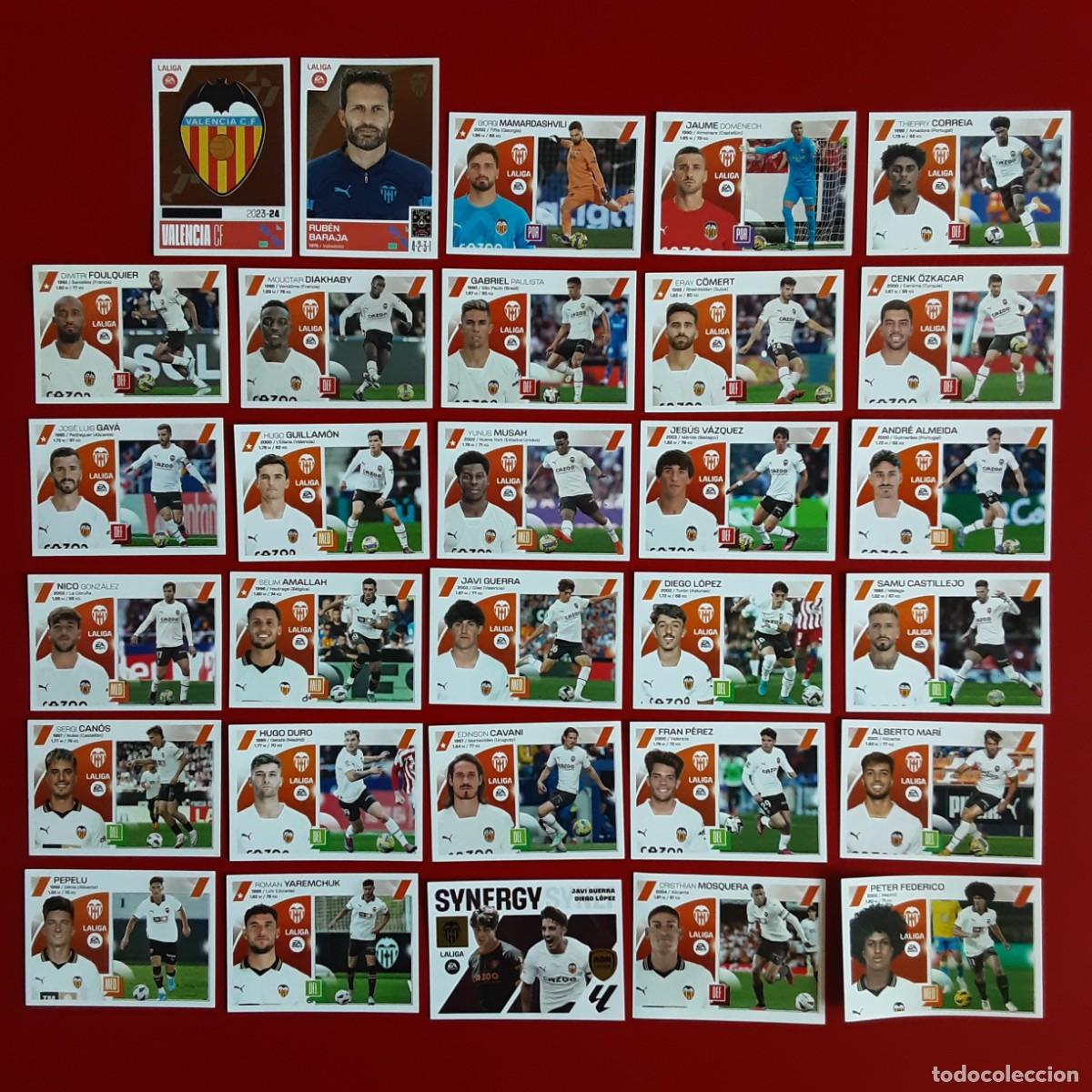 Cromos de f&uacute;tbol: EQUIPO COMPLETO VALENCIA LIGA TEMPORADA 2023 2024 23 24 EDICIONES ESTE SIN PEGAR
