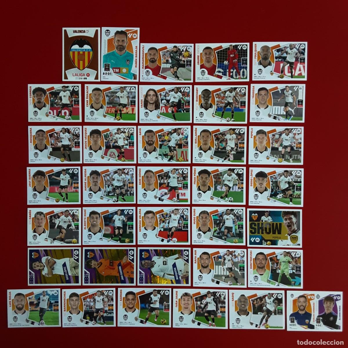 Cromos de f&uacute;tbol: EQUIPO COMPLETO VALENCIA LIGA TEMPORADA 2024 2025 24 25 EDICIONES ESTE SIN PEGAR