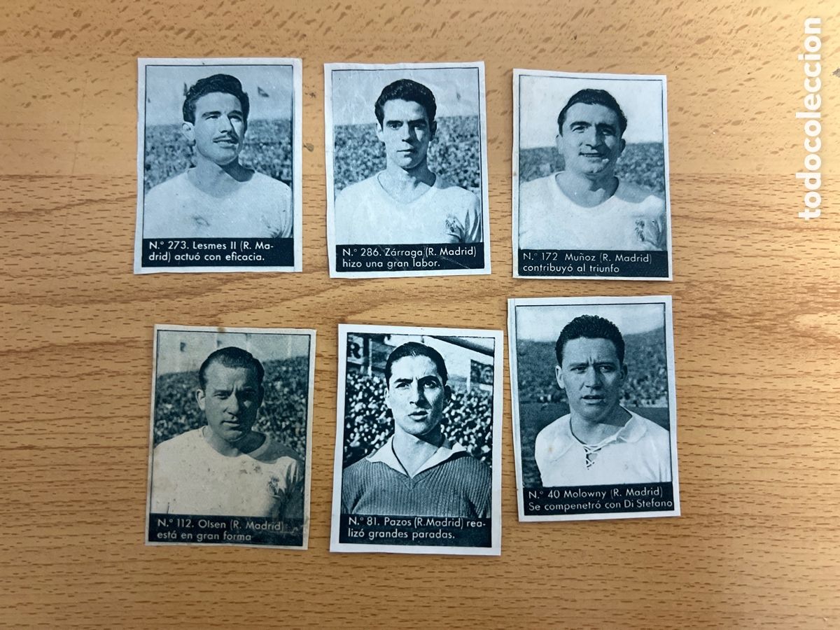 Cartes &agrave; collectionner de Football: 1953 REAL MADRID LOTE DE 6 CROMOS SIN PEGAR BRUGUERA TORNEO NACIONAL LIGA