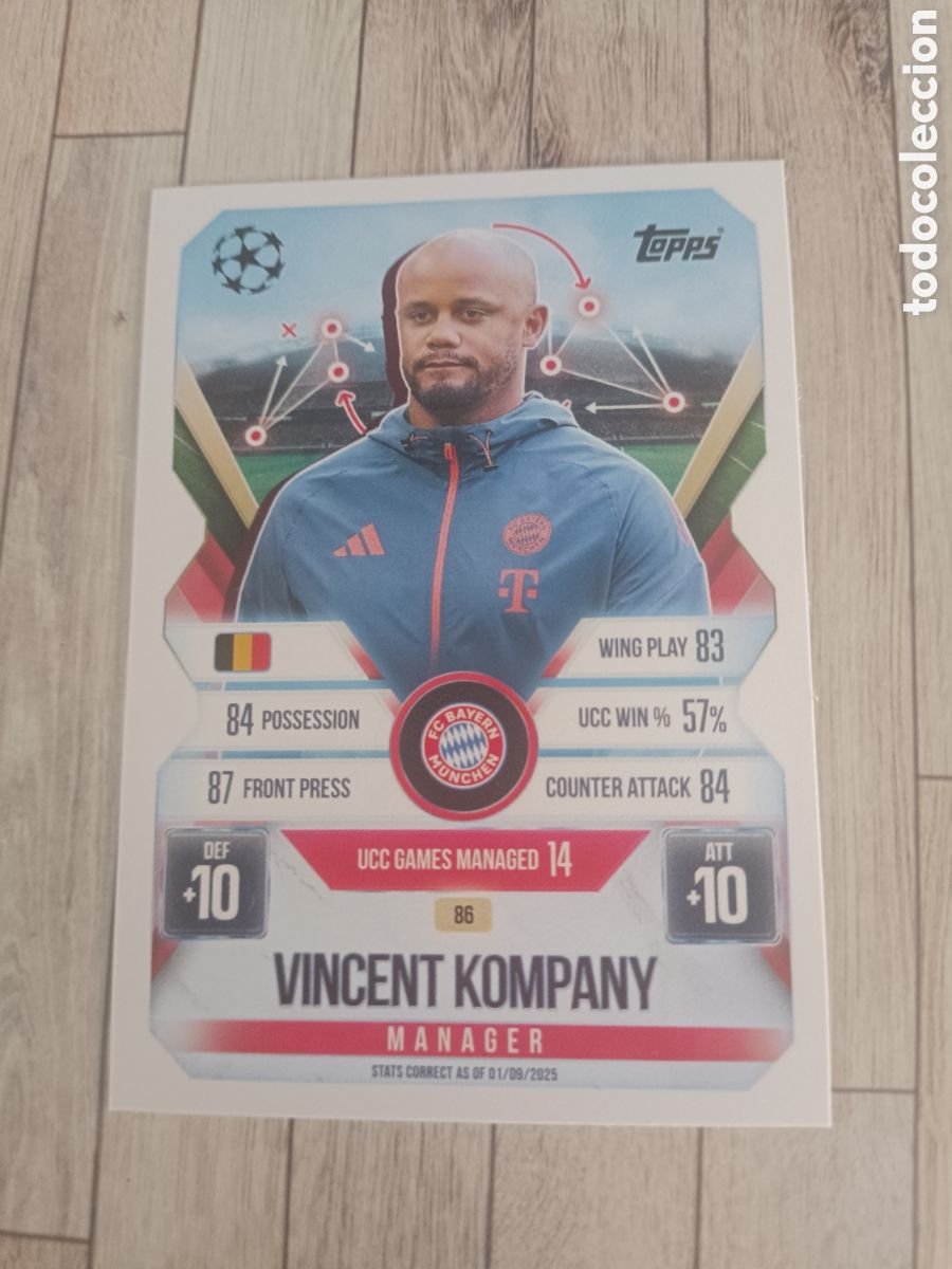 Cromos de f&uacute;tbol: 86 VINCENT KOMPANY BAYERN MUNICH MANAGER CHAMPIONS MATCH ATTAX EXTRA 2025 2026 TOPPS 25 26