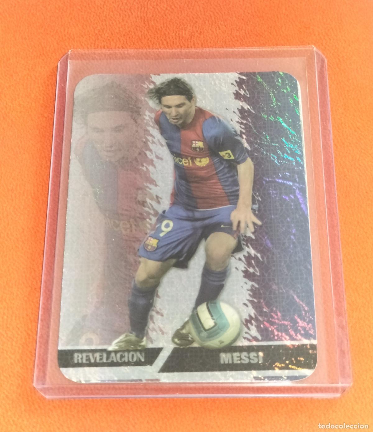 Cromos de f&uacute;tbol: 542 LIONEL MESSI REVELACION JASPEADO VERTICAL FC BARCELONA CARD MUNDICROMO LIGA 2007 2008 07 08