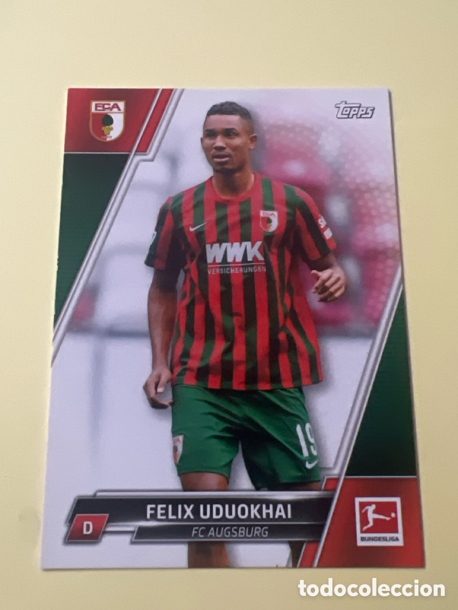 Figurine di Calcio: C9658. 2021-22 Topps Bundesliga Felix Uduokhai Augsburgo Speckle Foil