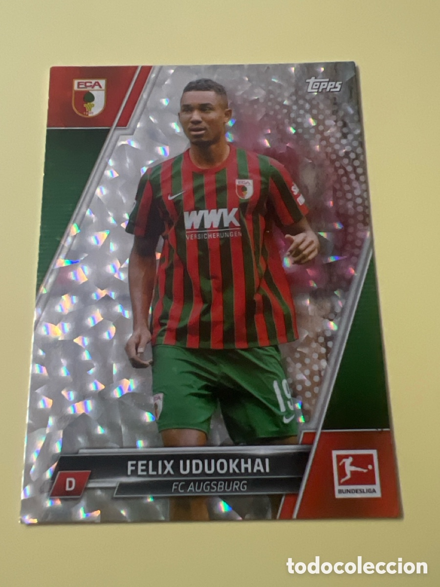 Cromos de f&uacute;tbol: C9660. 2021-22 Topps Bundesliga Felix Uduokhai Augsburgo Speckle Foil