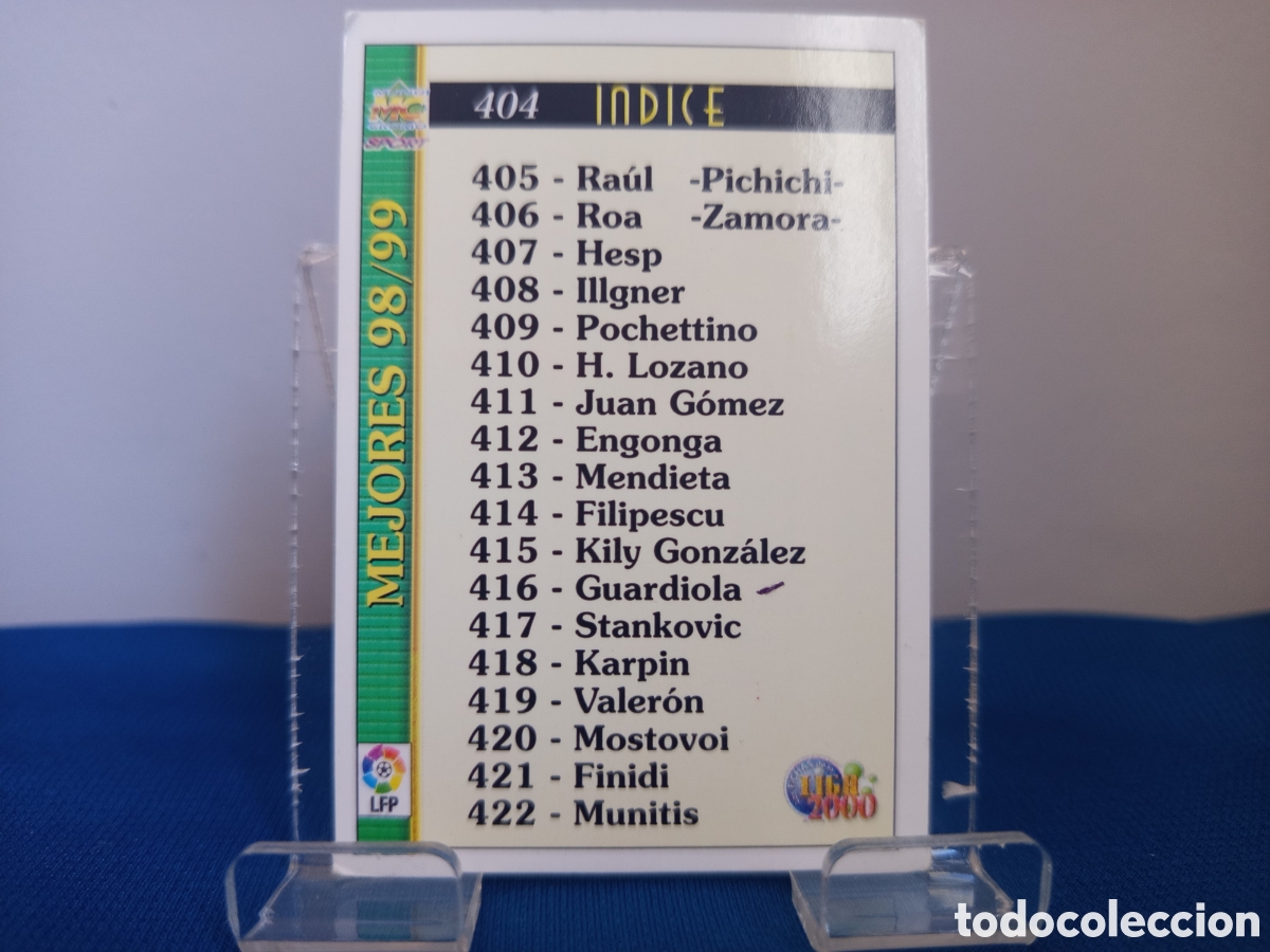Cromos de f&uacute;tbol: ❇️ CROMO ⚽ CARD INDICE MEJORES 98 99 FICHAS LIGA 2000 MUNDICROMO ❇️