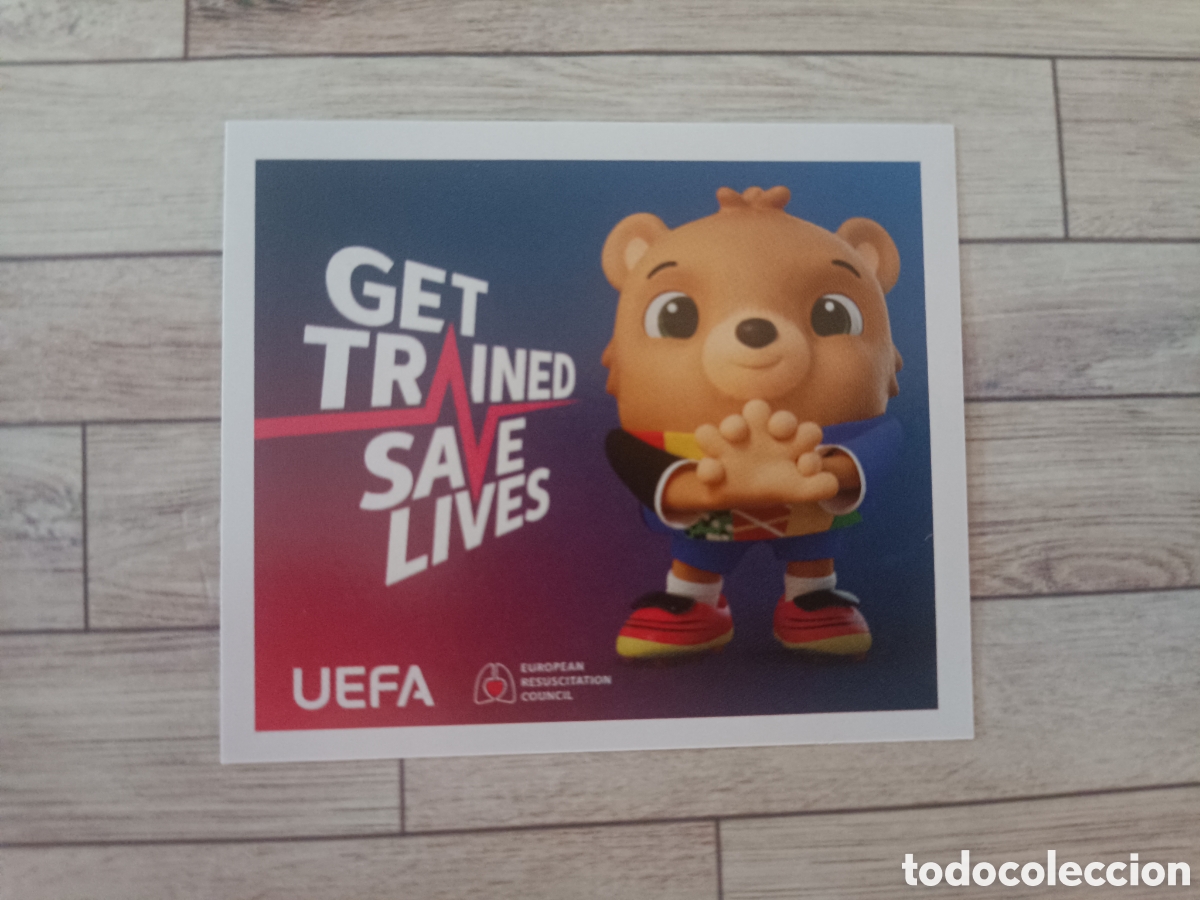 Fu&szlig;ball-Sticker: UEFA 3 ESLOGAN &rdquo;GET TRAINED SAVE LIVES&rdquo; MASCOTA TOPPS STICKER GERMANY EURO 2024