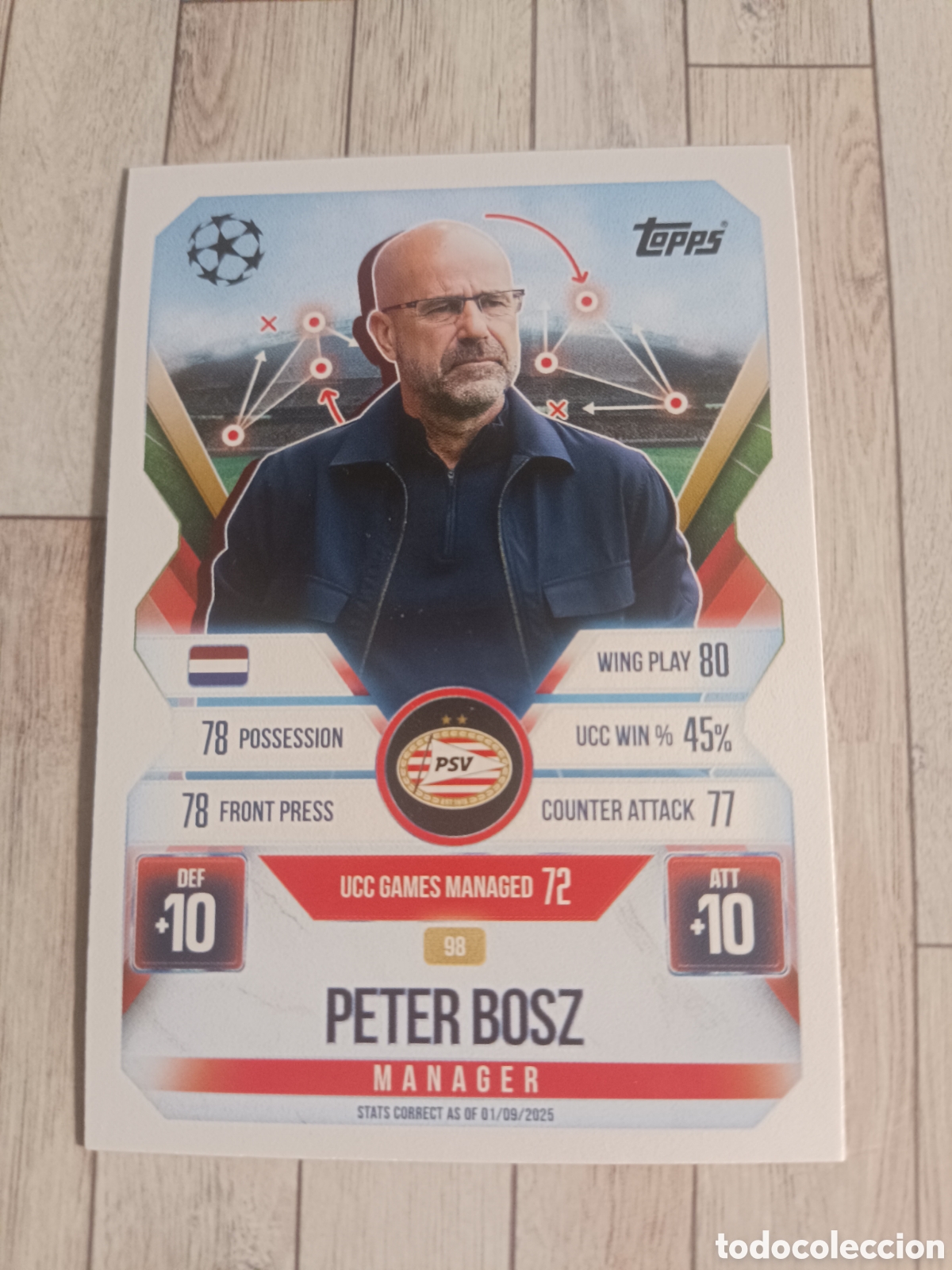 Cromos de f&uacute;tbol: 98 PETER BOSZ PSV EINDHOVEN MANAGER CHAMPIONS MATCH ATTAX EXTRA 2025 2026 TOPPS 25 26