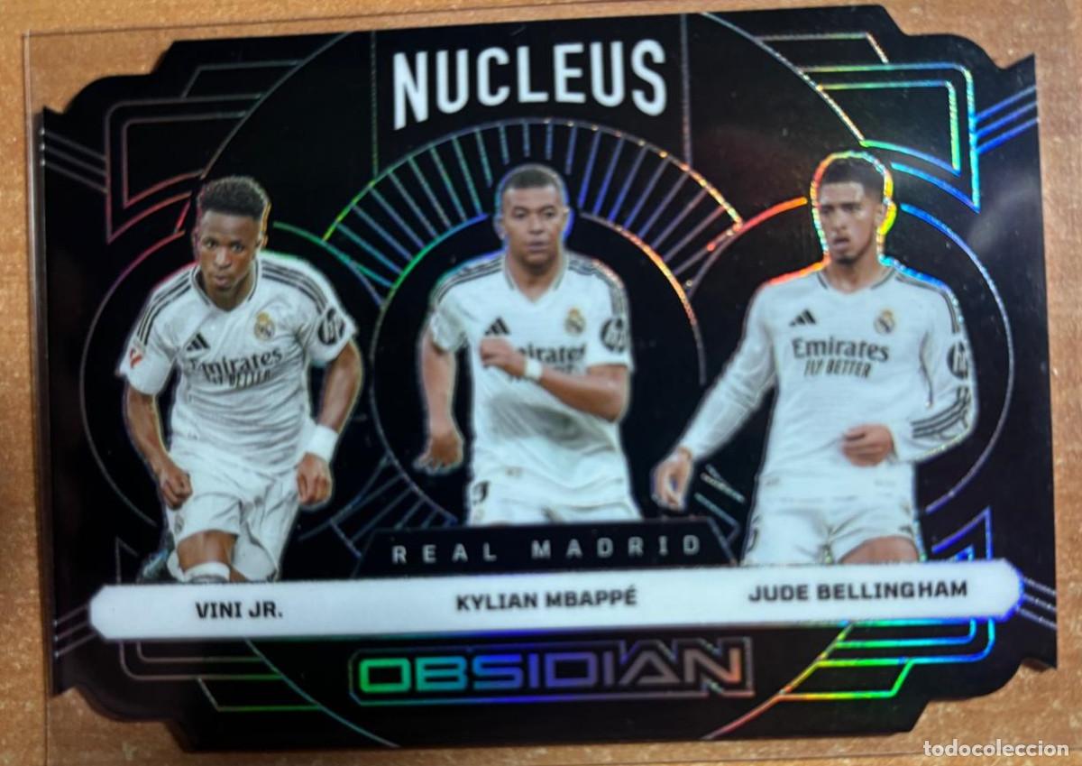 Cromos de f&uacute;tbol: PANINI OBSIDIAN SOCCER 2024-2025 VINI JR./KYLIAN MBAPPE/JUDE BELLINGHAM (REAL MADRID) NUMERADA /120