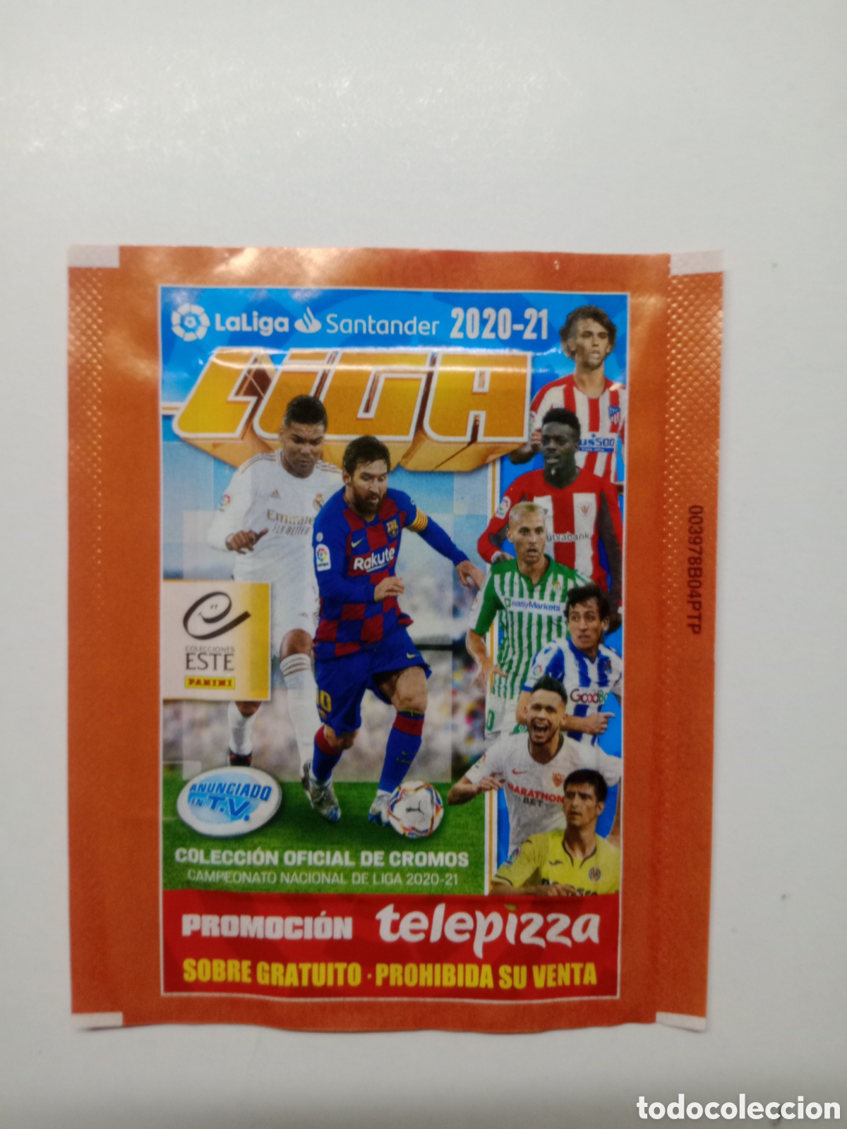 Cromos de f&uacute;tbol: SOBRE DE CROMOS SIN ABRIR LIGA ESTE 2020-21 TELEPIZZA CON DOBLE N&Uacute;MERO LATERAL