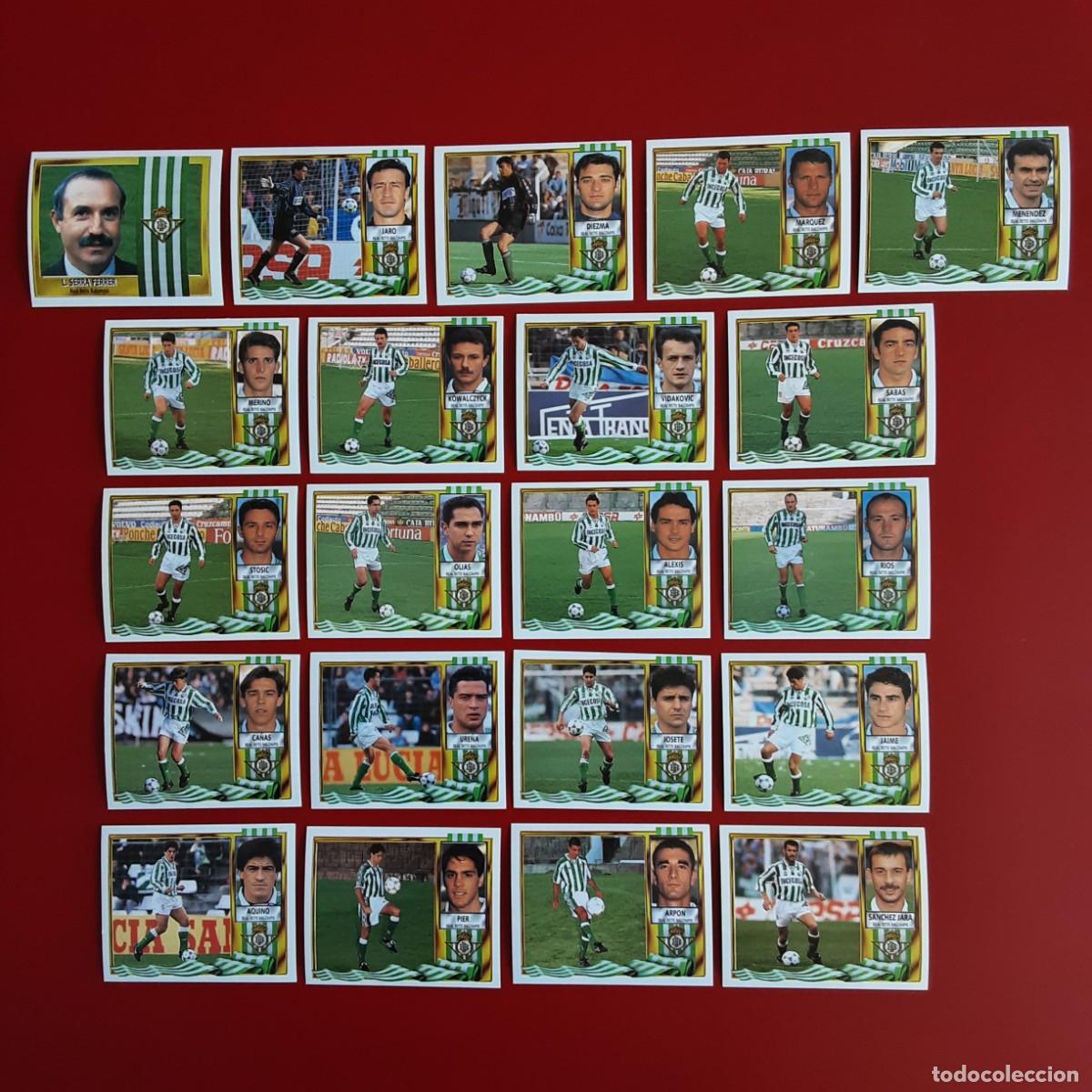 Cromos de f&uacute;tbol: EQUIPO CASI COMPLETO BETIS LIGA TEMPORADA 1995 1996 95 96 EDICIONES ESTE SIN PEGAR - FALTAN 4 CROMO