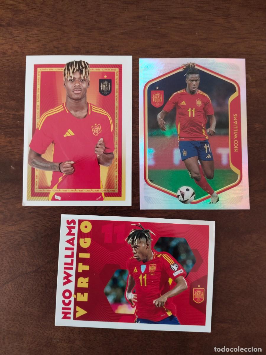 Cromos de f&uacute;tbol: 3 de Nico Williams. Mundial 2026. 59, 60 y 72.