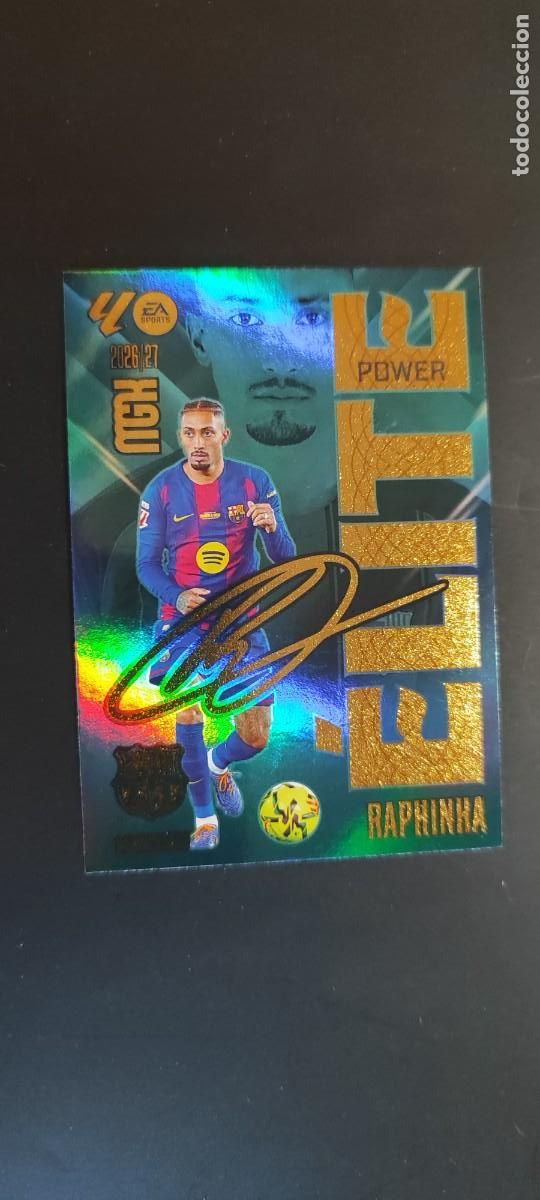 Football Stickers: MEGACRACKS 2026/27 CARD ELITE POWER RAPHINHA FC BARCELONA FIRMADA# P15 PANINI