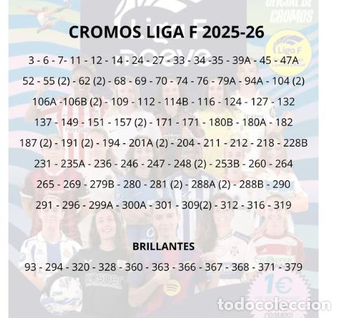 Fu&szlig;ball-Sticker: Lote 102 Cromos Liga F Moeve 2025-26 Panini + 11 Brillantes