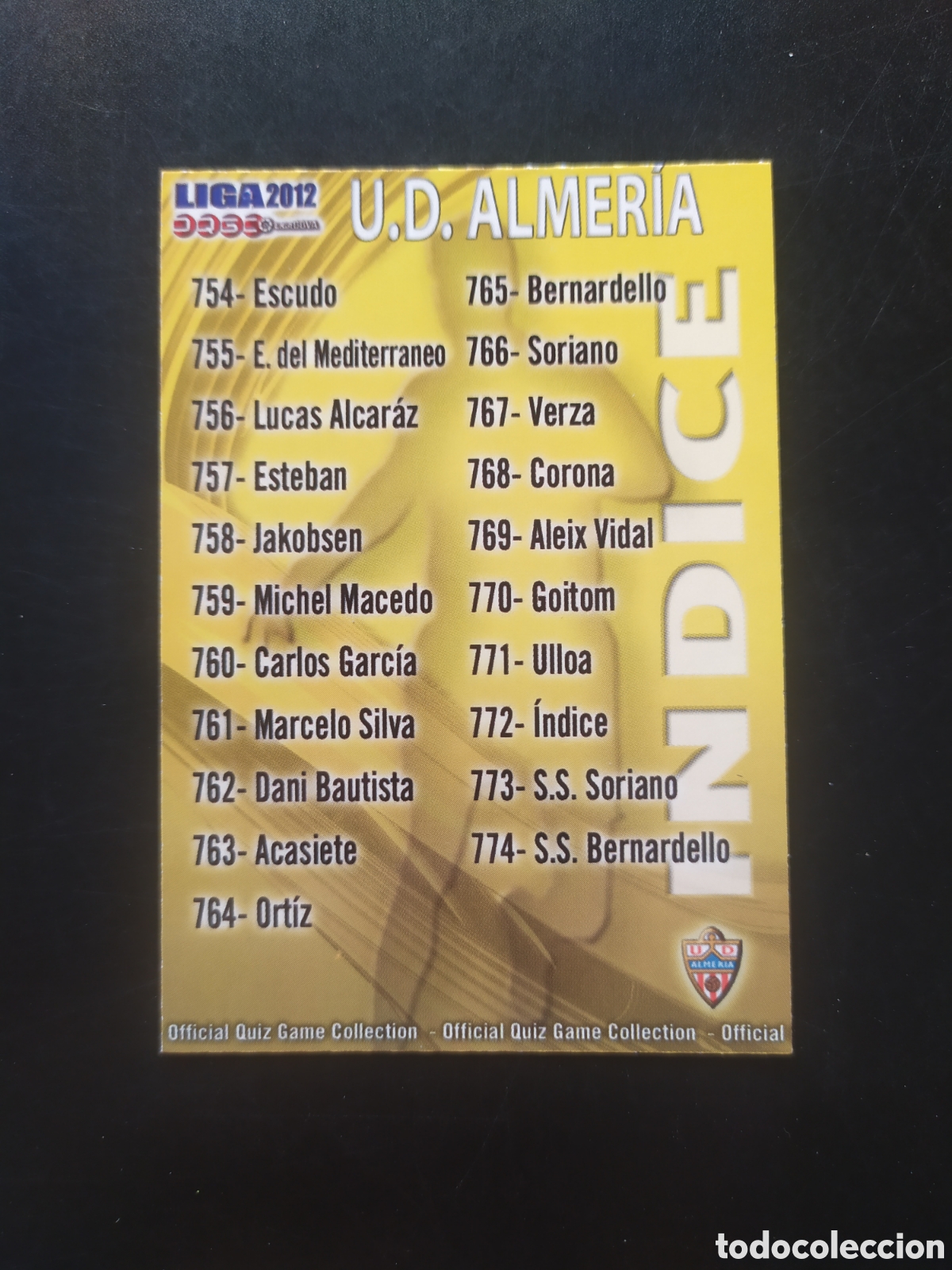 Cromos de f&uacute;tbol: Mundicromo fichas Liga 2011 2012 11 12 indice n&deg; 772 Almer&iacute;a