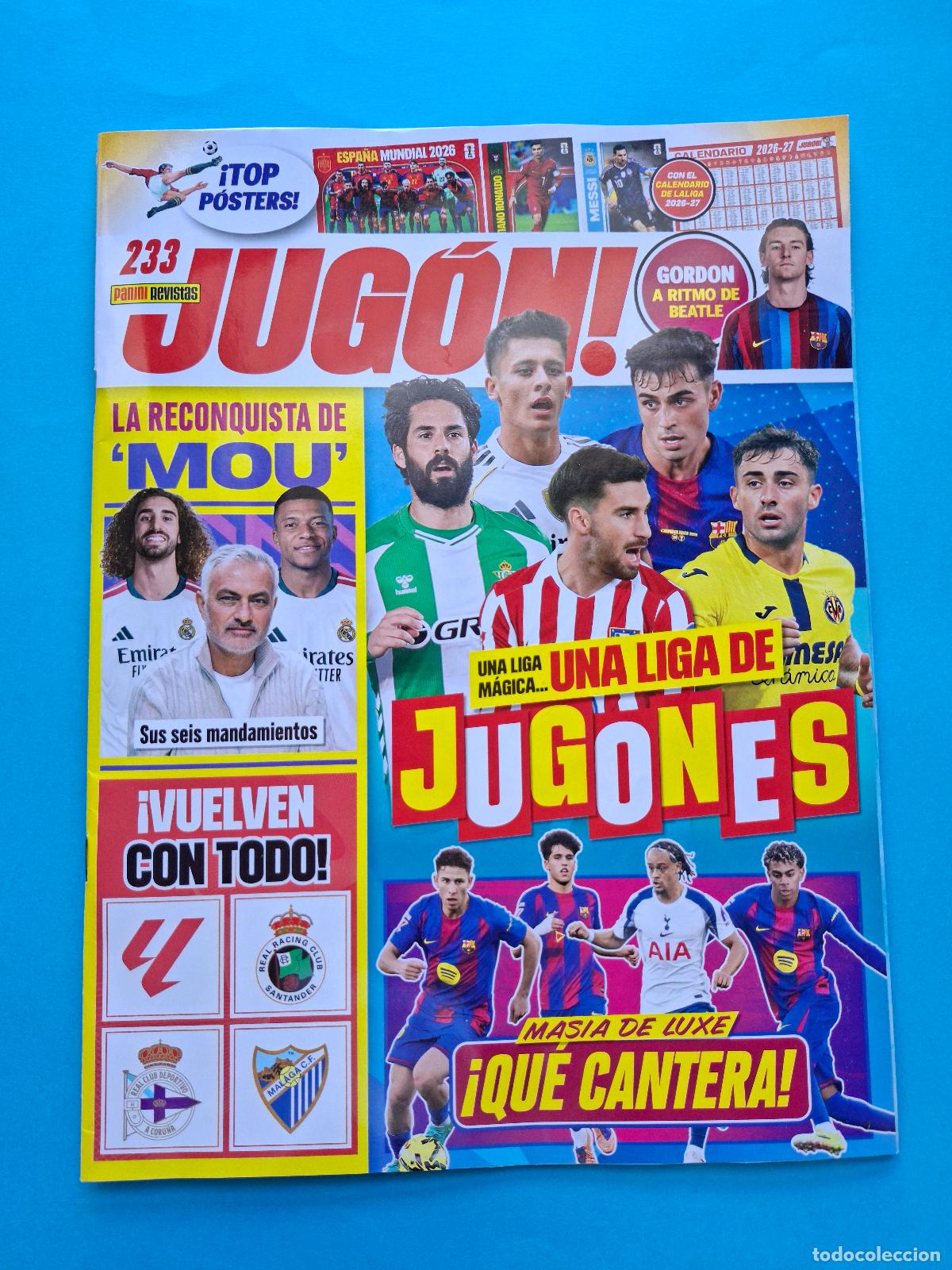 Cromos de f&uacute;tbol: Revista JUG&Oacute;N #233 con POSTERS PANINI de Espa&ntilde;a Messi Mbapp&eacute; Cristiano Kane Haaland Vin&iacute; Jr