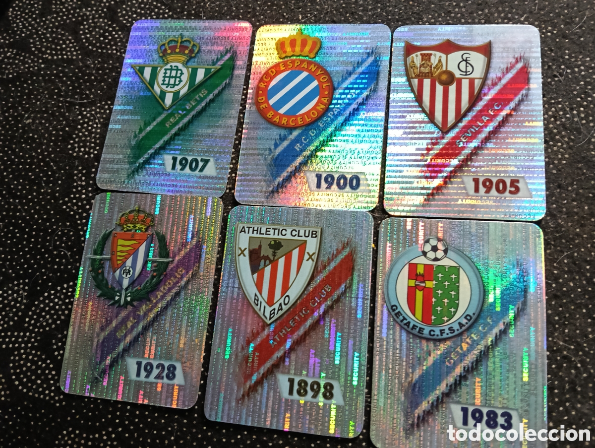 Cromos de f&uacute;tbol: Cromos escudos del REAL BETIS, REAL VALLADOLID, GETAFE C.F., ATL&Eacute;TICO BILBAO, SEVILLA C.F., ESPA&Ntilde;OL,