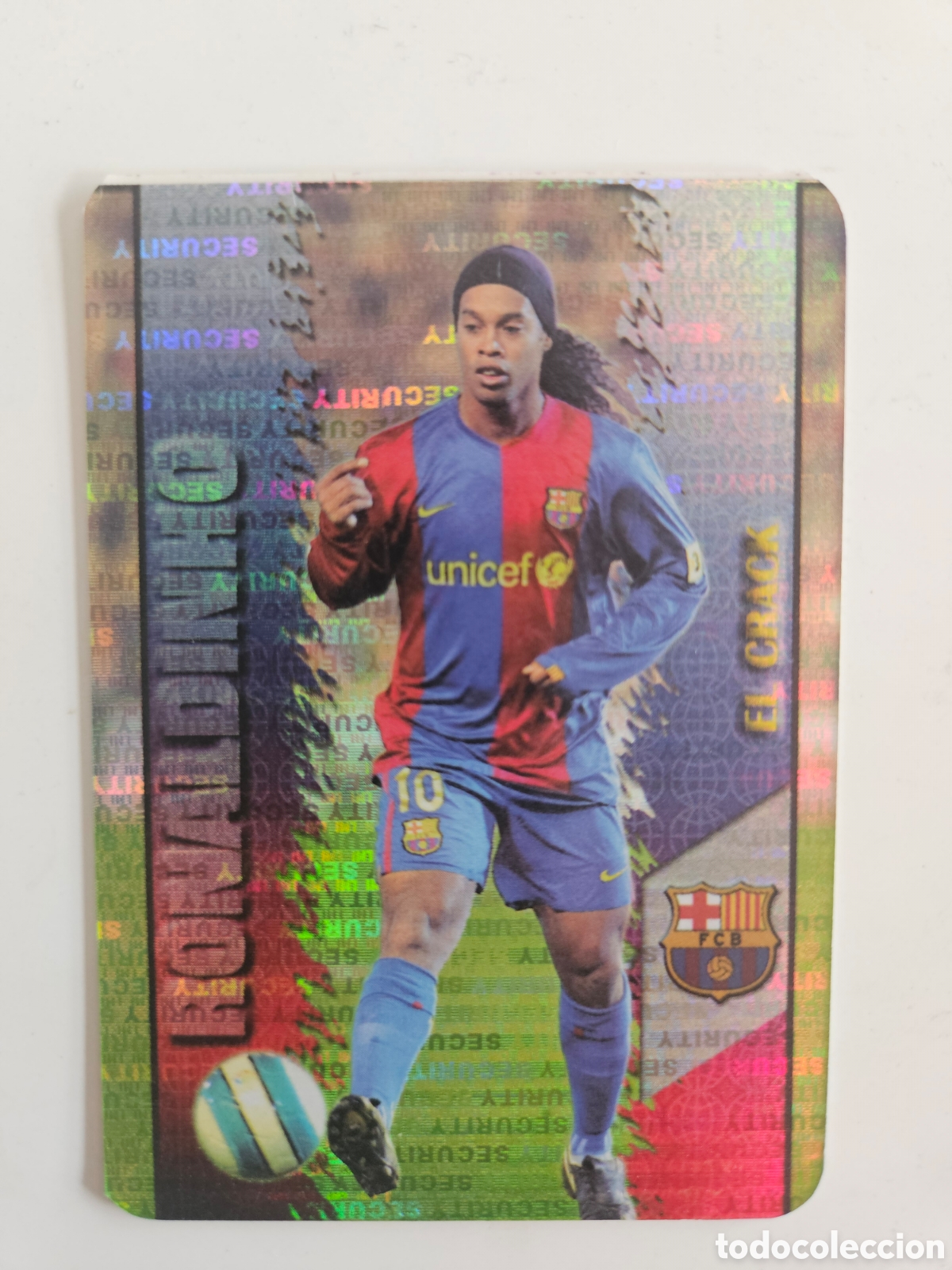 Cromos de f&uacute;tbol: F&Uacute;TBOL CROMO N&ordm; 53 RONALDINHO SECURITY HORIZONTAL INVERTIDO F.C. BARCELONA MUNDICROMO 2007 2008