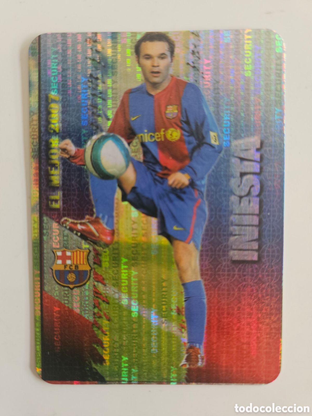 Cromos de f&uacute;tbol: N&ordm; 54 INIESTA (Barcelona) SECURITY VERTICAL. Trading card FICHAS LIGA FUTBOL 2007 2008 MUNDICROMO