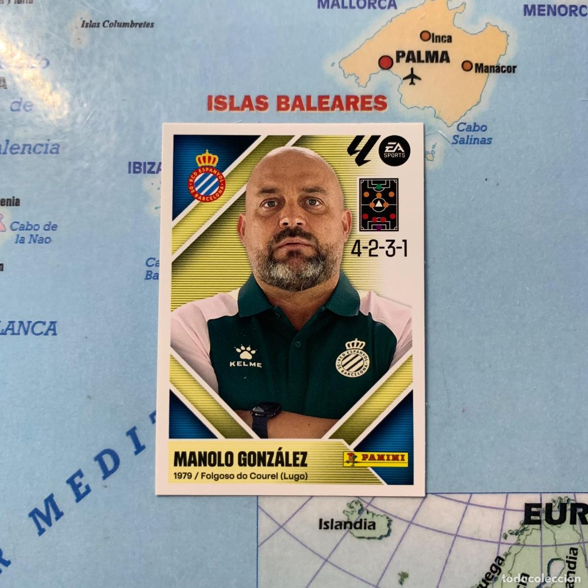 Cromos de f&uacute;tbol: Manolo Gonz&aacute;lez entrenador n&uacute;mero 2 del Espa&ntilde;ol cromo liga este 26-27 2026-2027