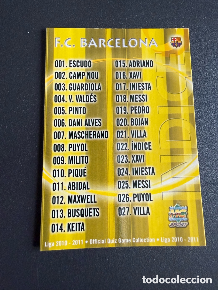 Cromos de f&uacute;tbol: MUNDICROMO 2011. 022. &Iacute;NDICE FC BARCELONA