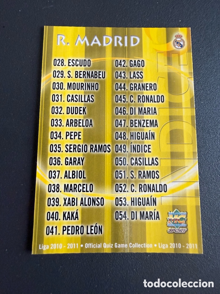 Cromos de f&uacute;tbol: MUNDICROMO 2011. 049 &Iacute;NDICE. Real Madrid
