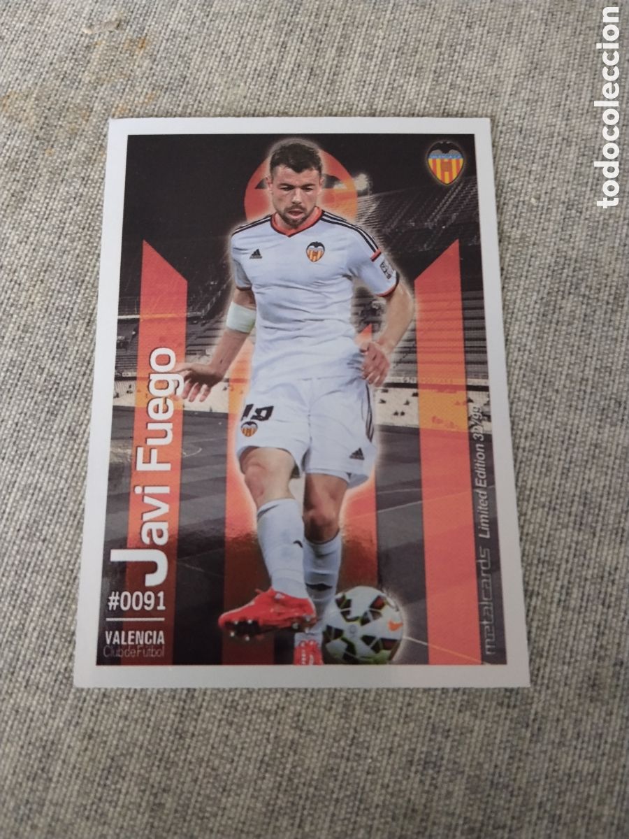 Fu&szlig;ball-Sticker: QUIZ GAME - LAS FICHAS DE LA LIGA 2016 - METALCARD JAVI FUEGO - VALENCIA CF ( LIMITED EDITION 32/99
