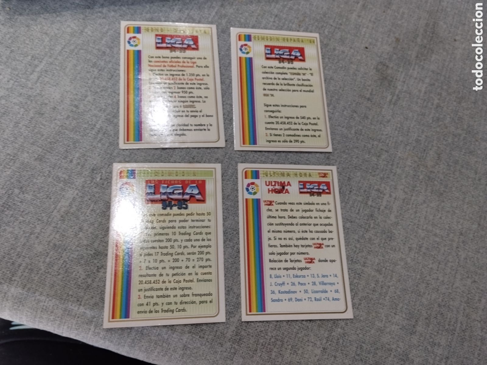 Cromos de Futebol: MUNDICROMO FICHAS DE LA LIGA 94-95 ( BONO CAMISETA, COMOD&Iacute;N, BONO ESPA&Ntilde;A E INDICE ULT. HORA)