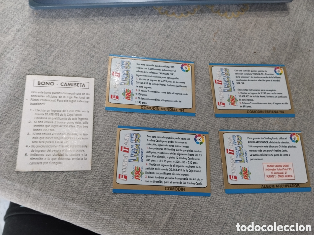 Cromos de f&uacute;tbol: MUNDICROMO FUTBOL TOTAL 95 ( BONO CAMISETA, COMOD&Iacute;N, BONO ESPA&Ntilde;A 94, BONO MUNDIAL, BONO ARCHIVADOR)