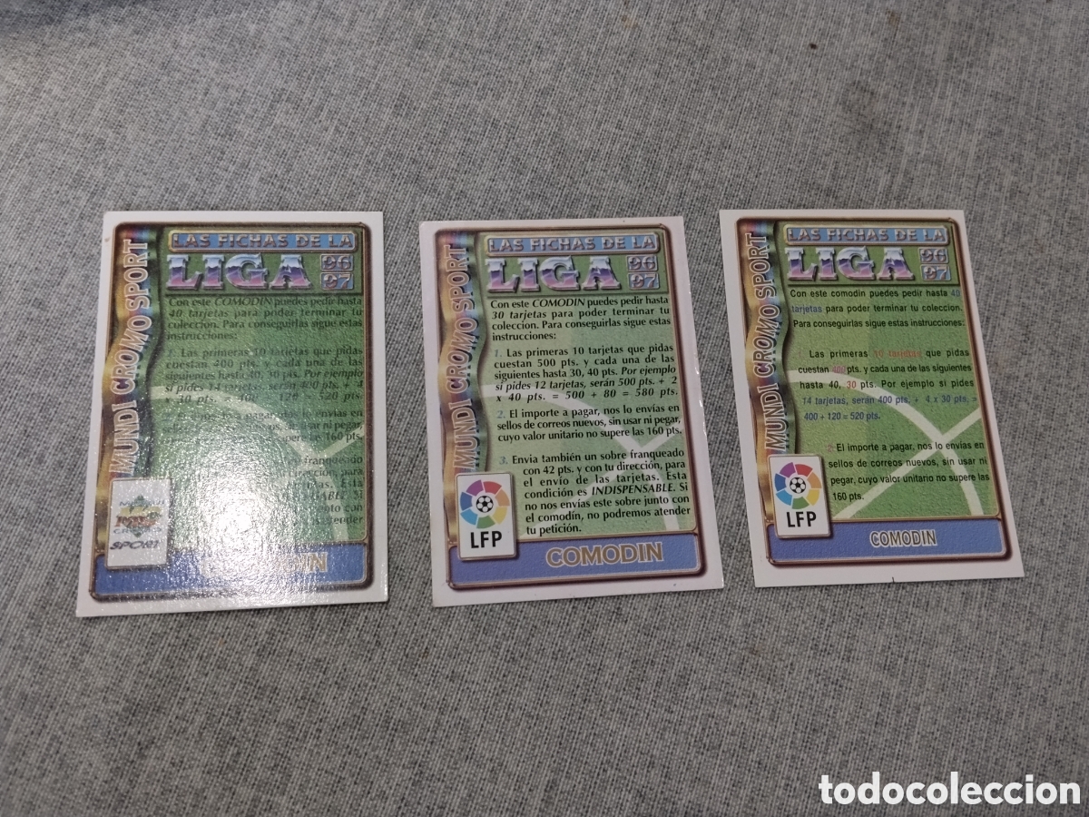 Cromos de f&uacute;tbol: MUNDICROMO FICHAS DE LA LIGA 96 97 ( COMOD&Iacute;N letra peq. COMODIN 40 tarjetas, COMODIN 30 tarjetas )