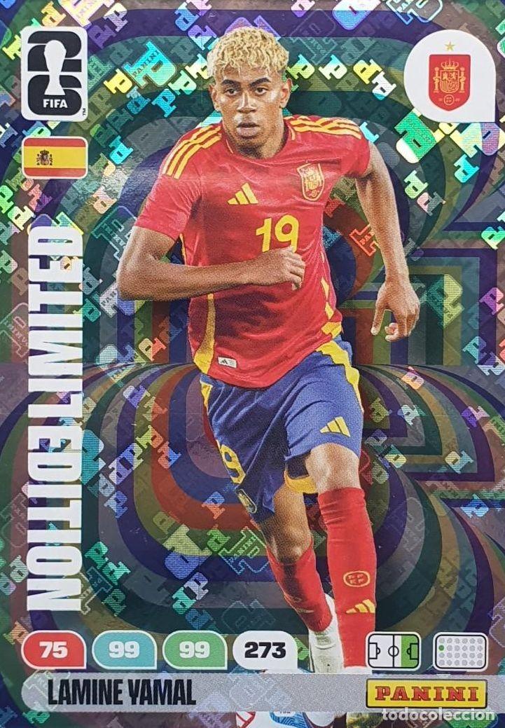 Cromos de f&uacute;tbol: Carta edici&oacute;n limitada Hologram Lamine Yamal Spain Panini Adrenalyn XL FIFA World Cup 2026