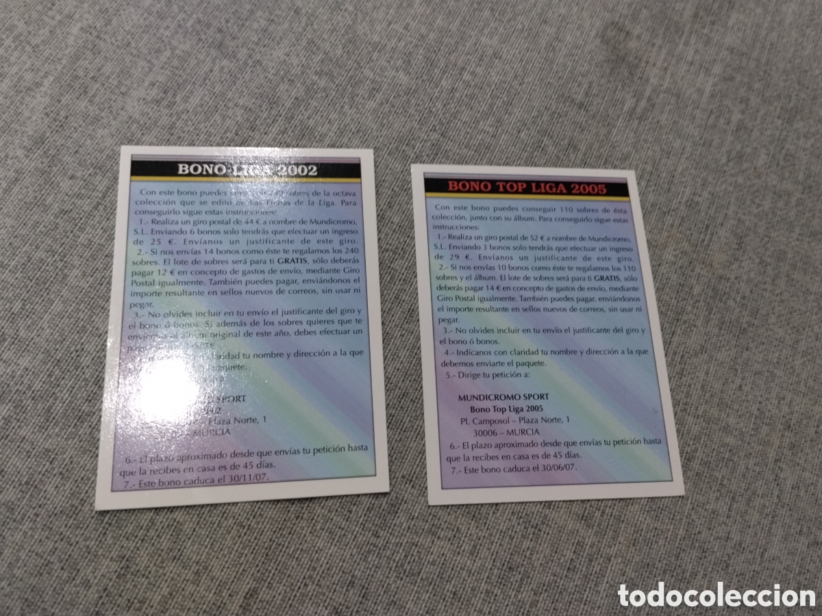 Cromos de Futebol: MUNDICROMO FICHAS DE LA LIGA 2007 ( COMOD&Iacute;N / BONO LIGA 2005 Y BONO LIGA 2002 )
