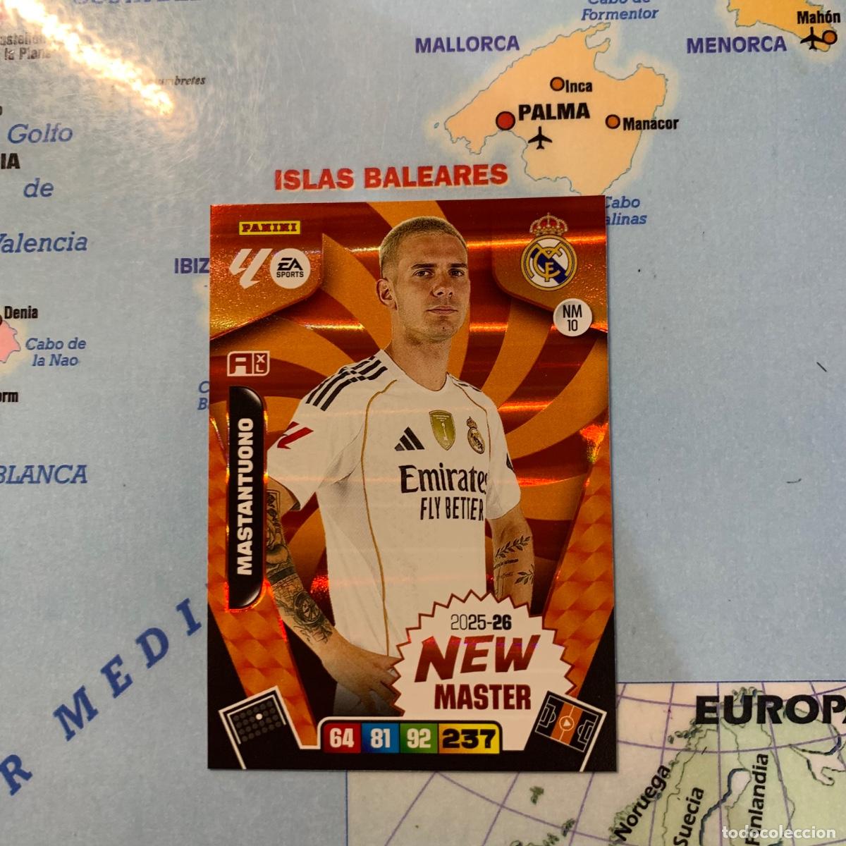 Cromos de f&uacute;tbol: Mastantuono New Master n&uacute;mero 10 del Real Madrid cromo adrenalyn XL 25-26 2025-2026