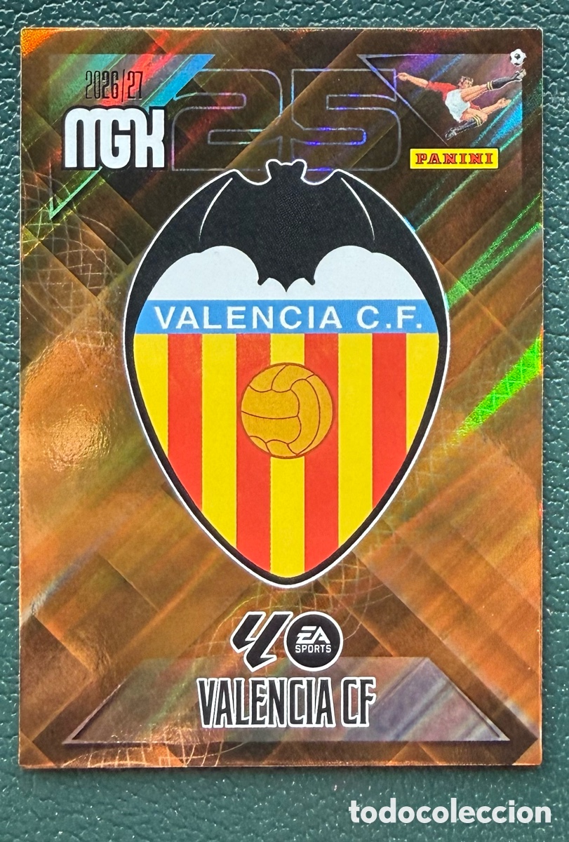 Cromos de f&uacute;tbol: 343 ESCUDO VALENCIA CF FICHAS ALBUM MEGACRACKS 2026 2027 MGK 26 27